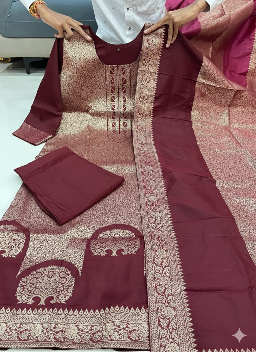 Asopalav Banarasi Jacquard 3 Pc Suit Set