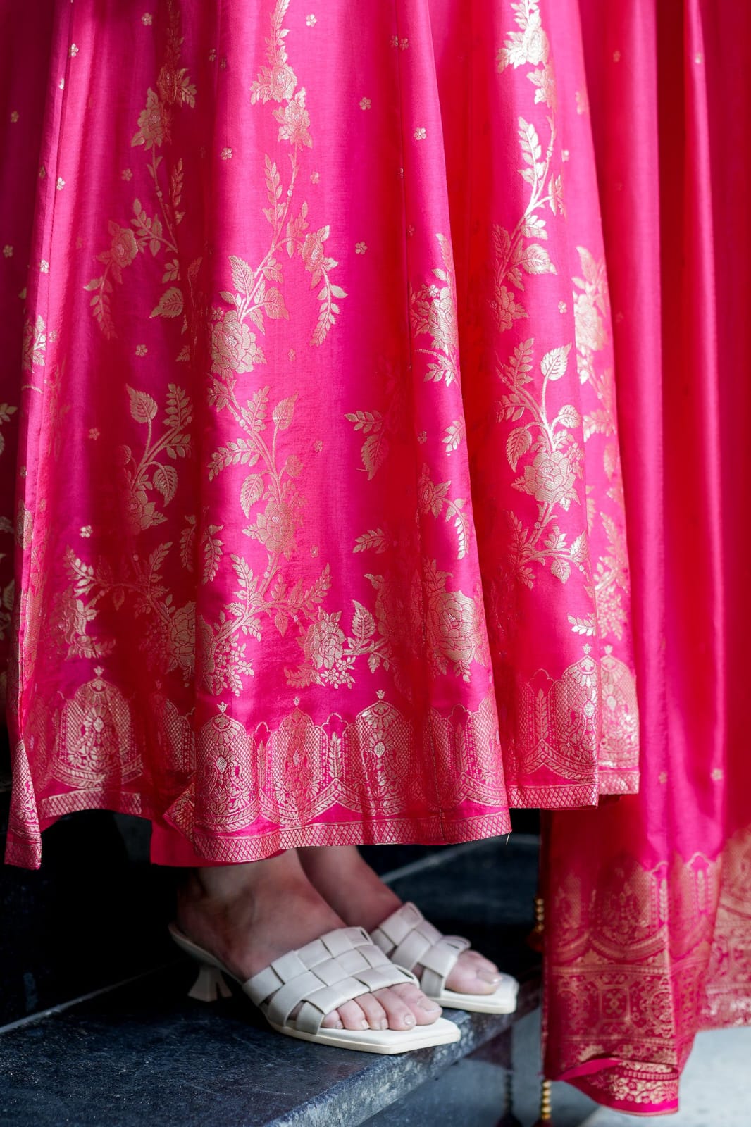 Pink Royal Chanderi Silk Banarasi Anarkali with Maharaja Silk Pant