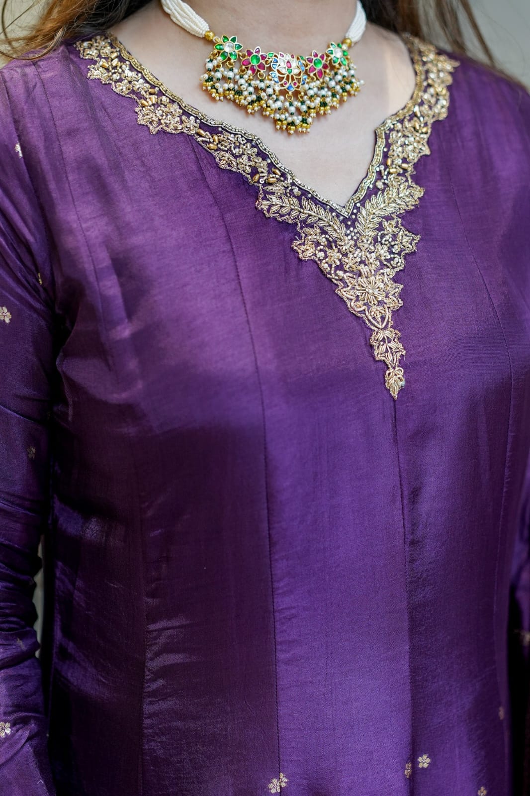 Purple Royal Chanderi Silk Banarasi Anarkali with Maharaja Silk Pant