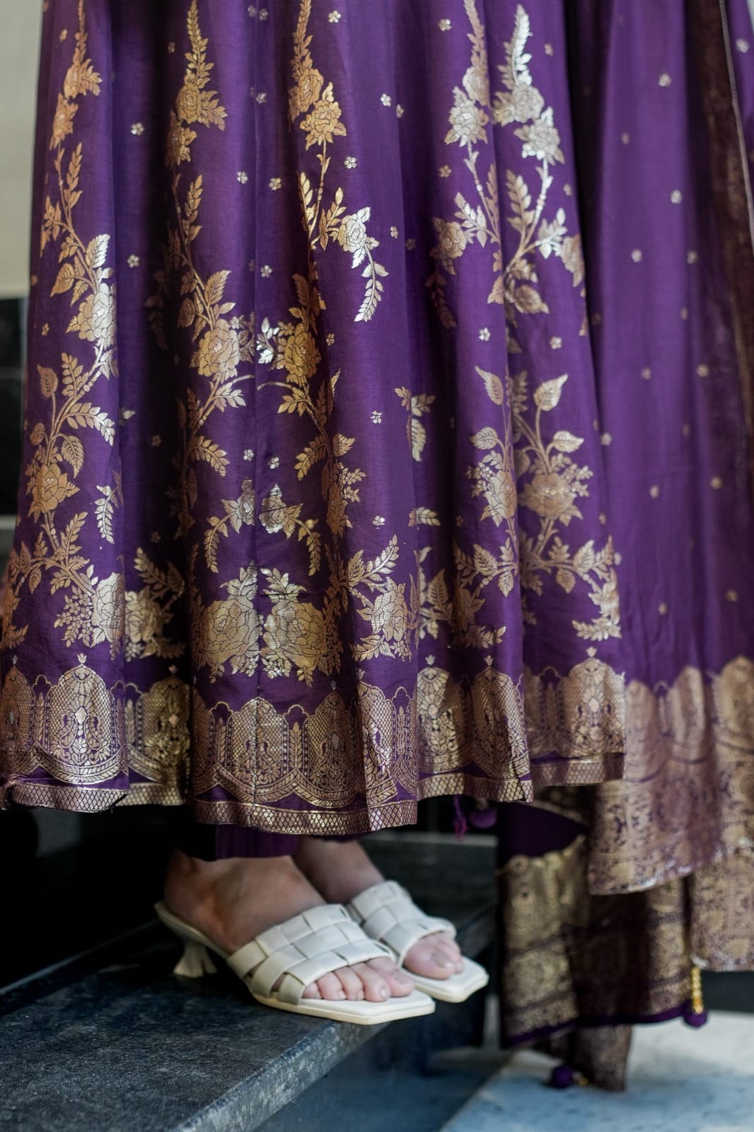 Purple Royal Chanderi Silk Banarasi Anarkali with Maharaja Silk Pant