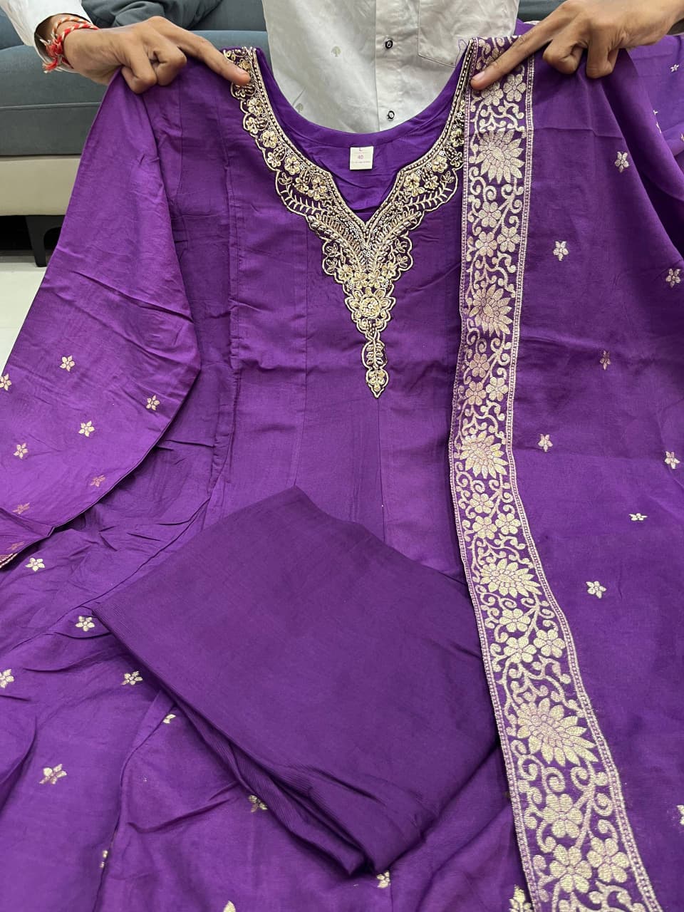 Purple Royal Chanderi Silk Banarasi Anarkali with Maharaja Silk Pant