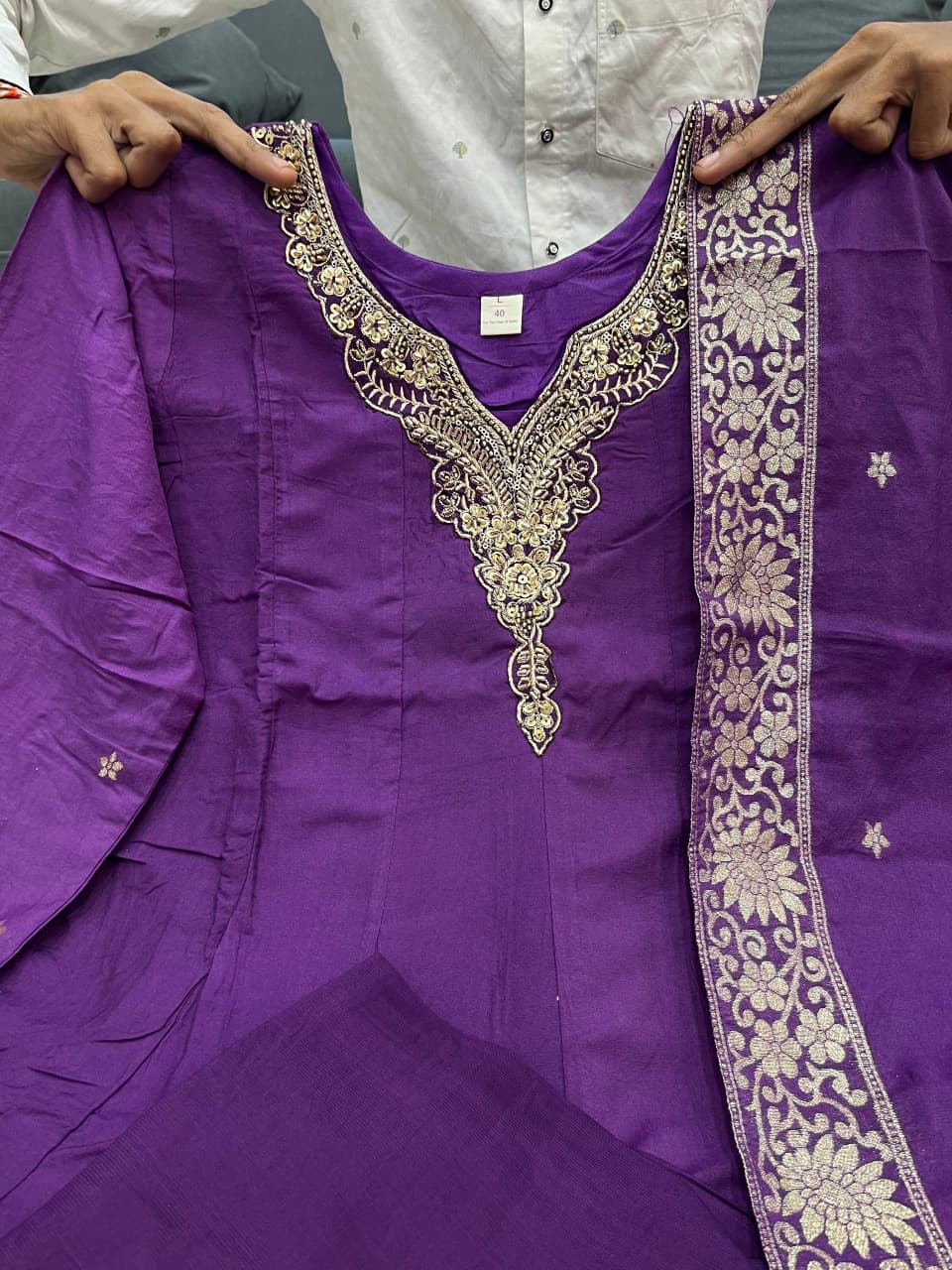 Purple Royal Chanderi Silk Banarasi Anarkali with Maharaja Silk Pant