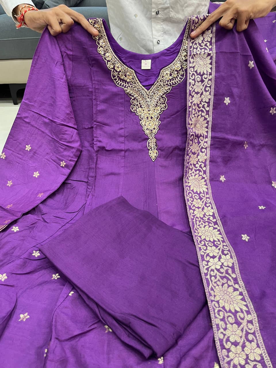Purple Royal Chanderi Silk Banarasi Anarkali with Maharaja Silk Pant