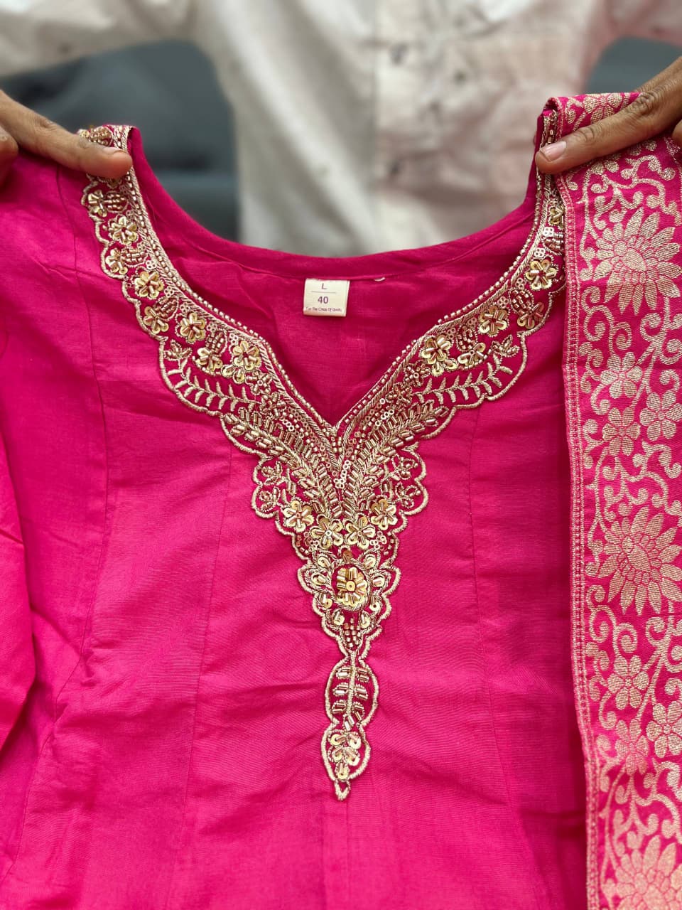 Pink Royal Chanderi Silk Banarasi Anarkali with Maharaja Silk Pant