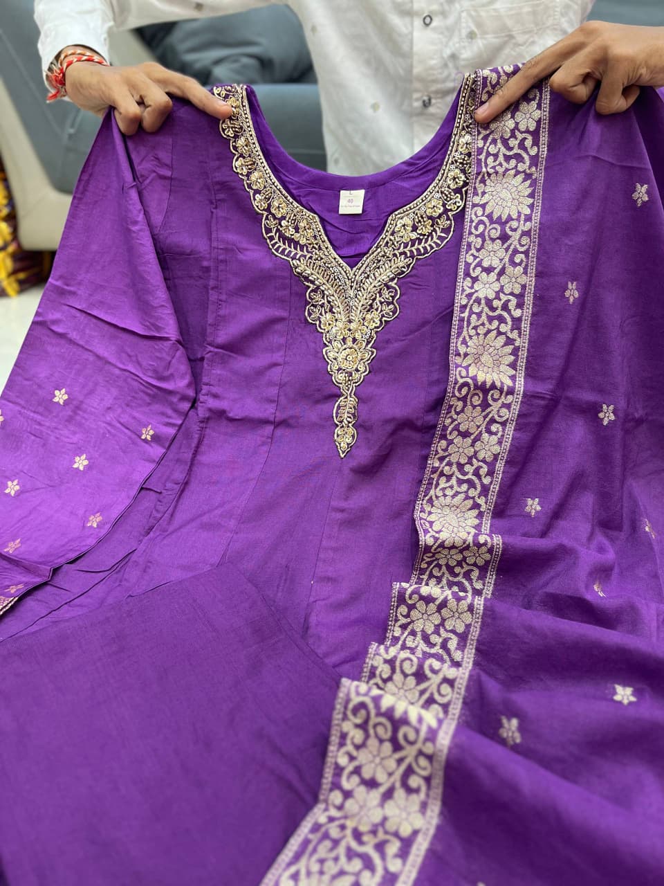 Purple Royal Chanderi Silk Banarasi Anarkali with Maharaja Silk Pant