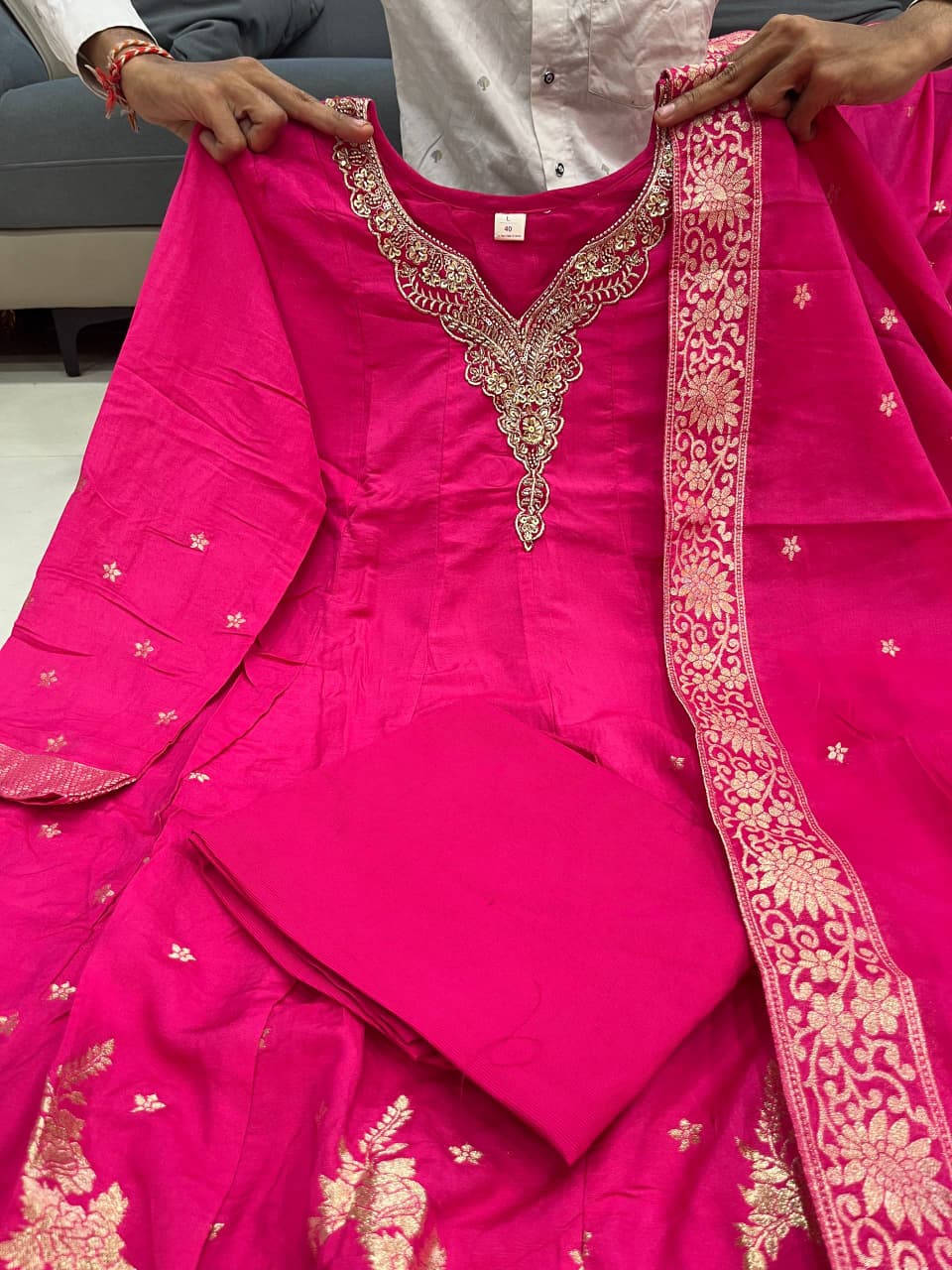 Pink Royal Chanderi Silk Banarasi Anarkali with Maharaja Silk Pant