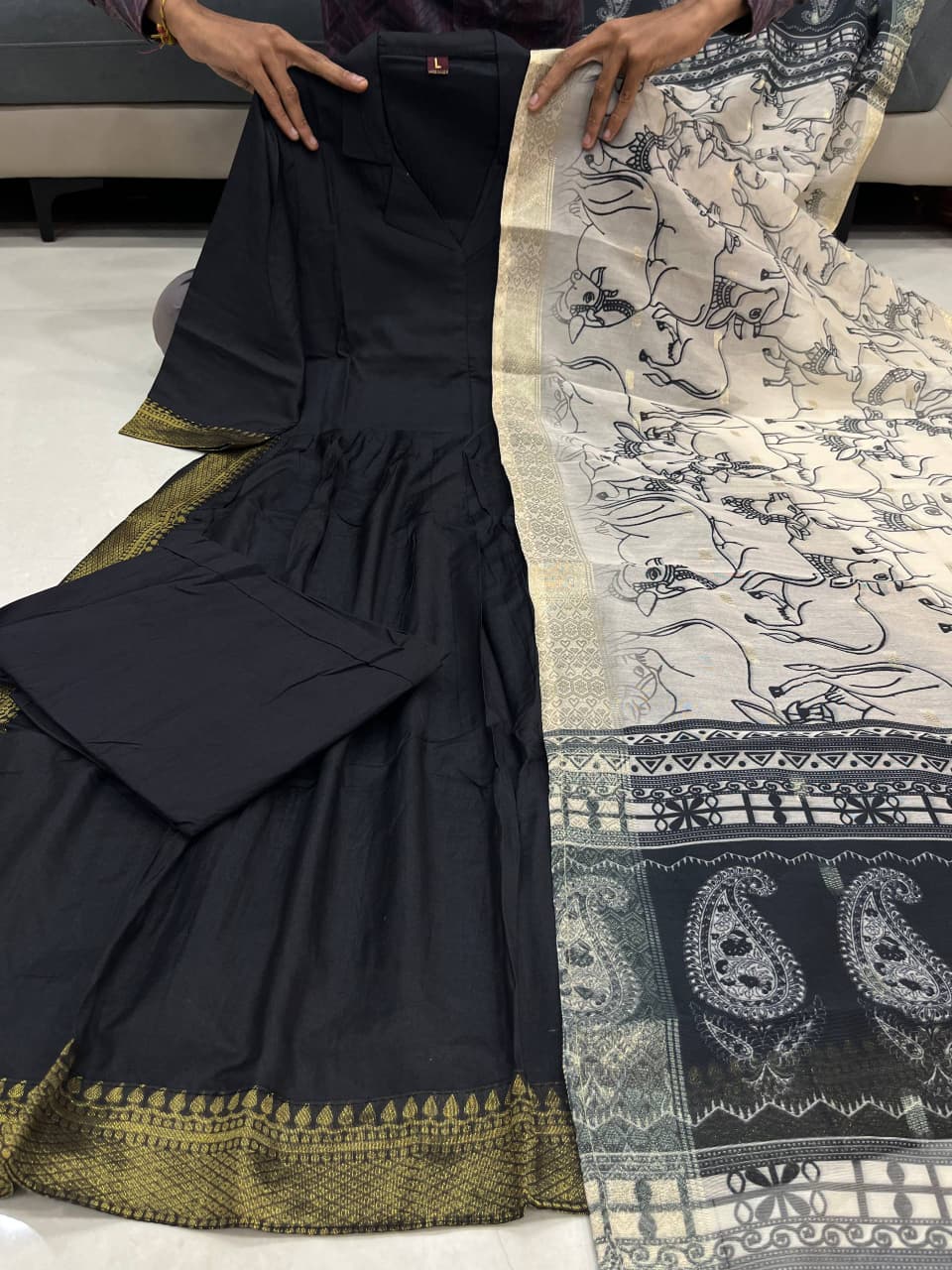 Black Banarasi Silk Festive Suit Set