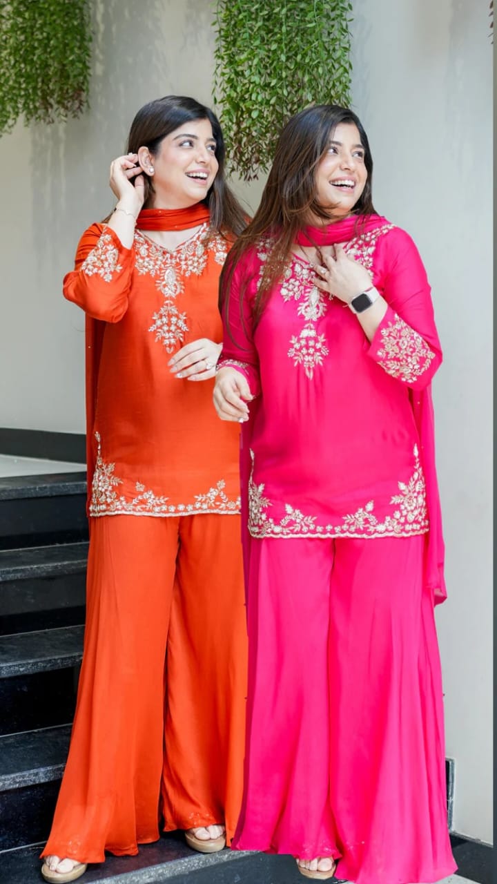 Pink Designer Mul Chanderi Party Wear Suit Set