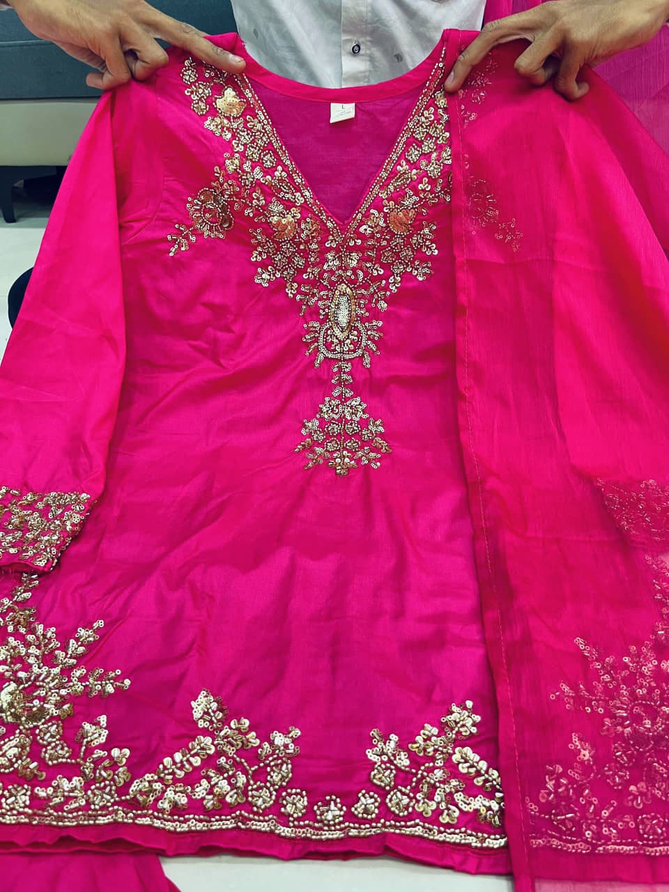 Pink Designer Mul Chanderi Party Wear Suit Set
