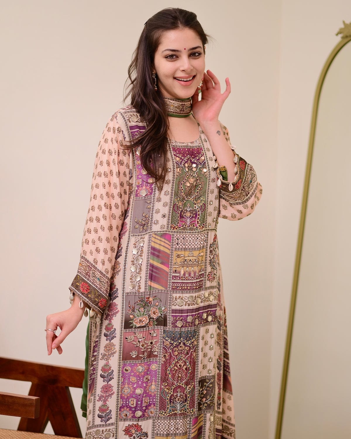 Full Chinon Anarkali Set with Chiffon Dupatta