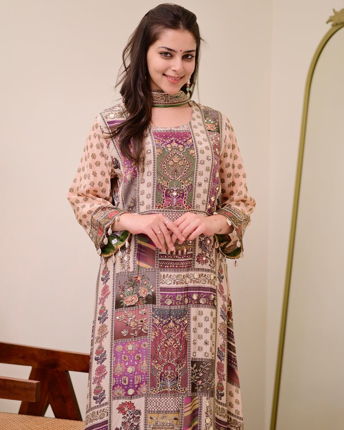 Full Chinon Anarkali Set with Chiffon Dupatta