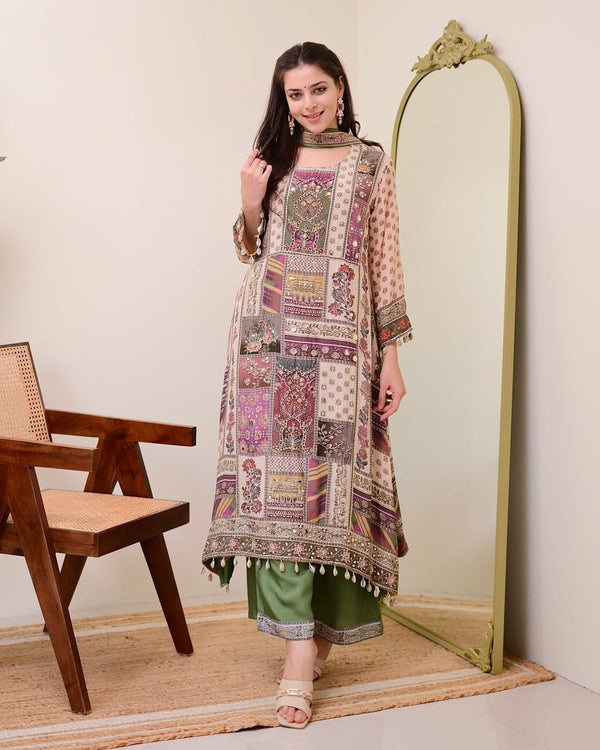 Full Chinon Anarkali Set with Chiffon Dupatta
