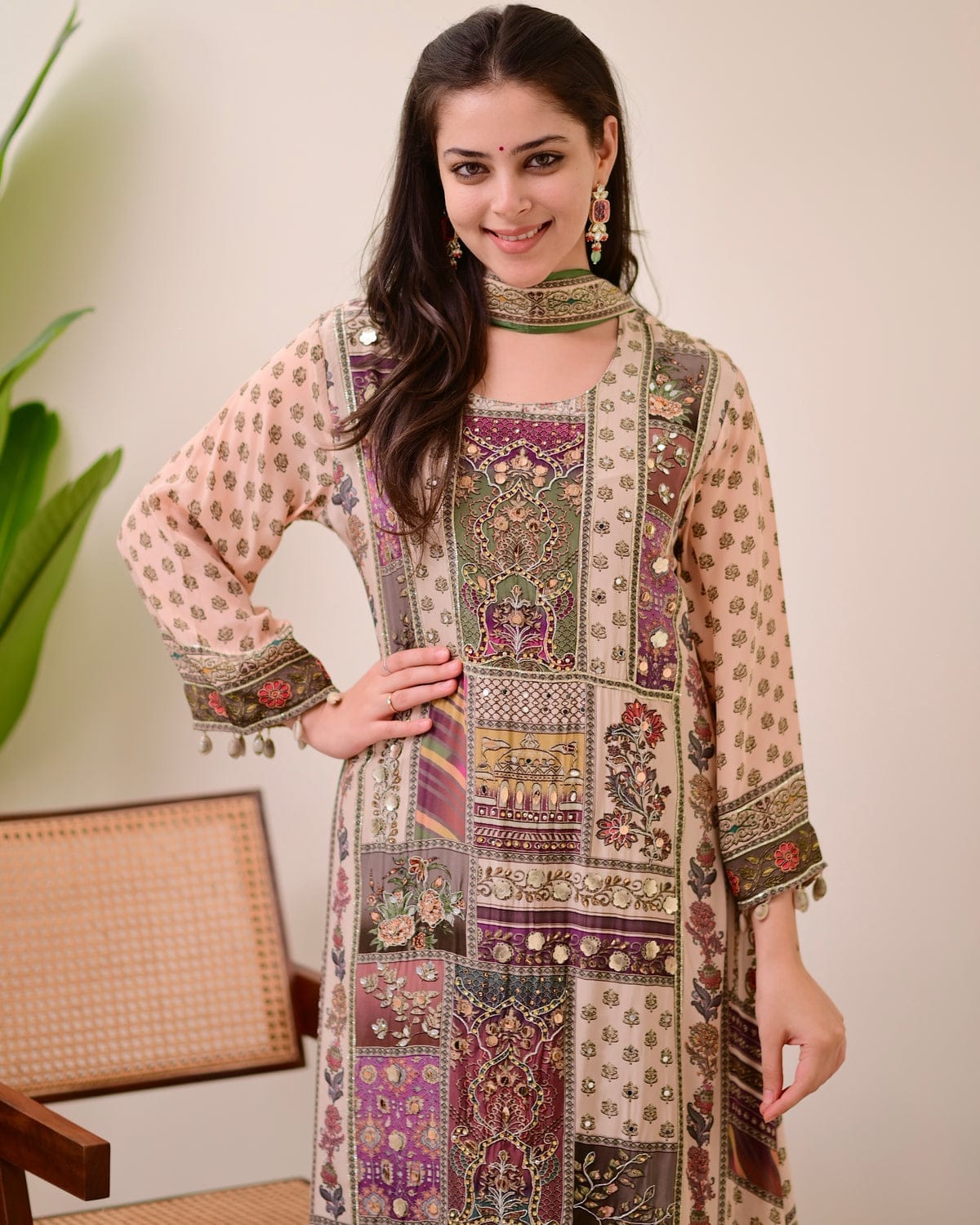Full Chinon Anarkali Set with Chiffon Dupatta