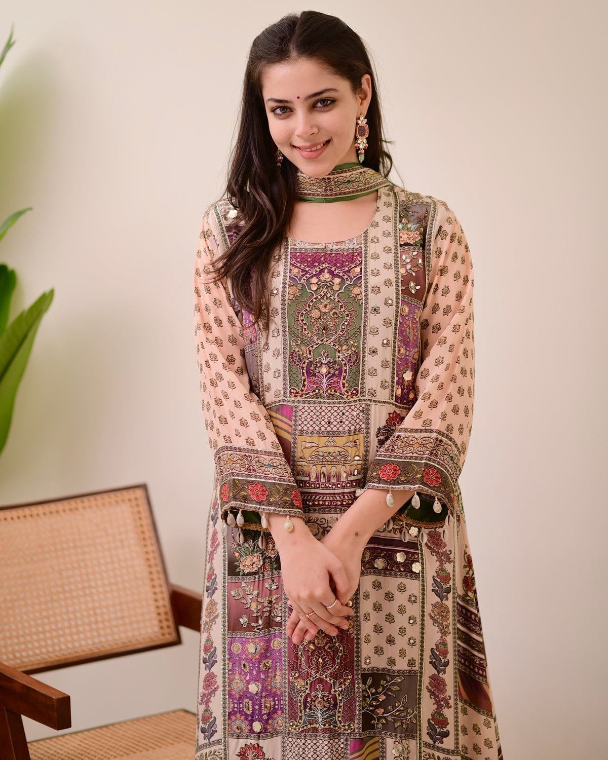 Full Chinon Anarkali Set with Chiffon Dupatta