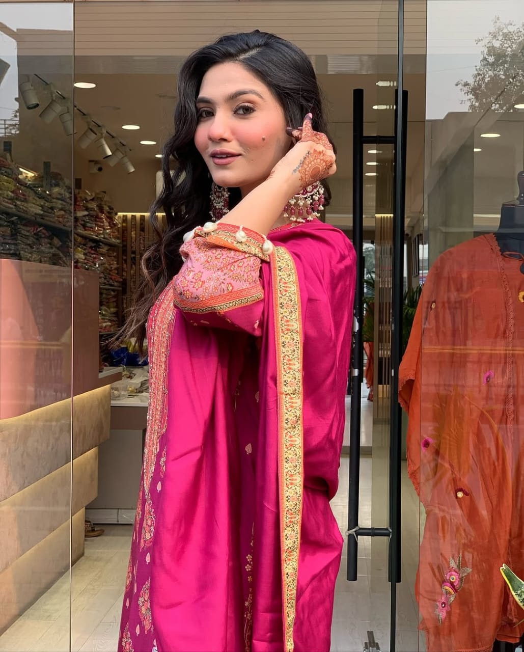 Pink Diamond Silk Schiffli Suit Set