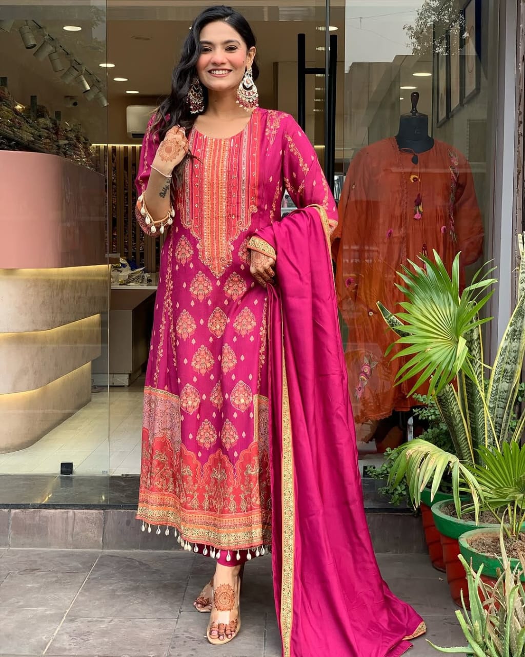 Pink Diamond Silk Schiffli Suit Set