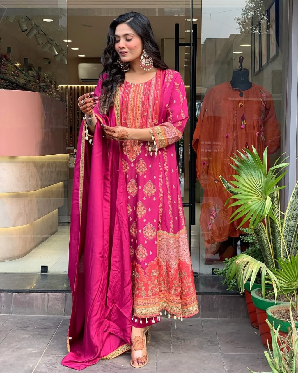 Pink Diamond Silk Schiffli Suit Set