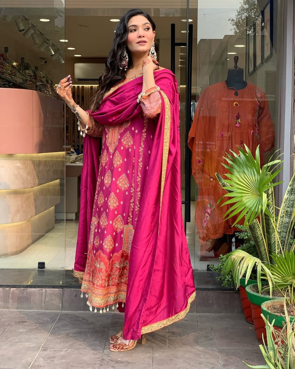 Pink Diamond Silk Schiffli Suit Set