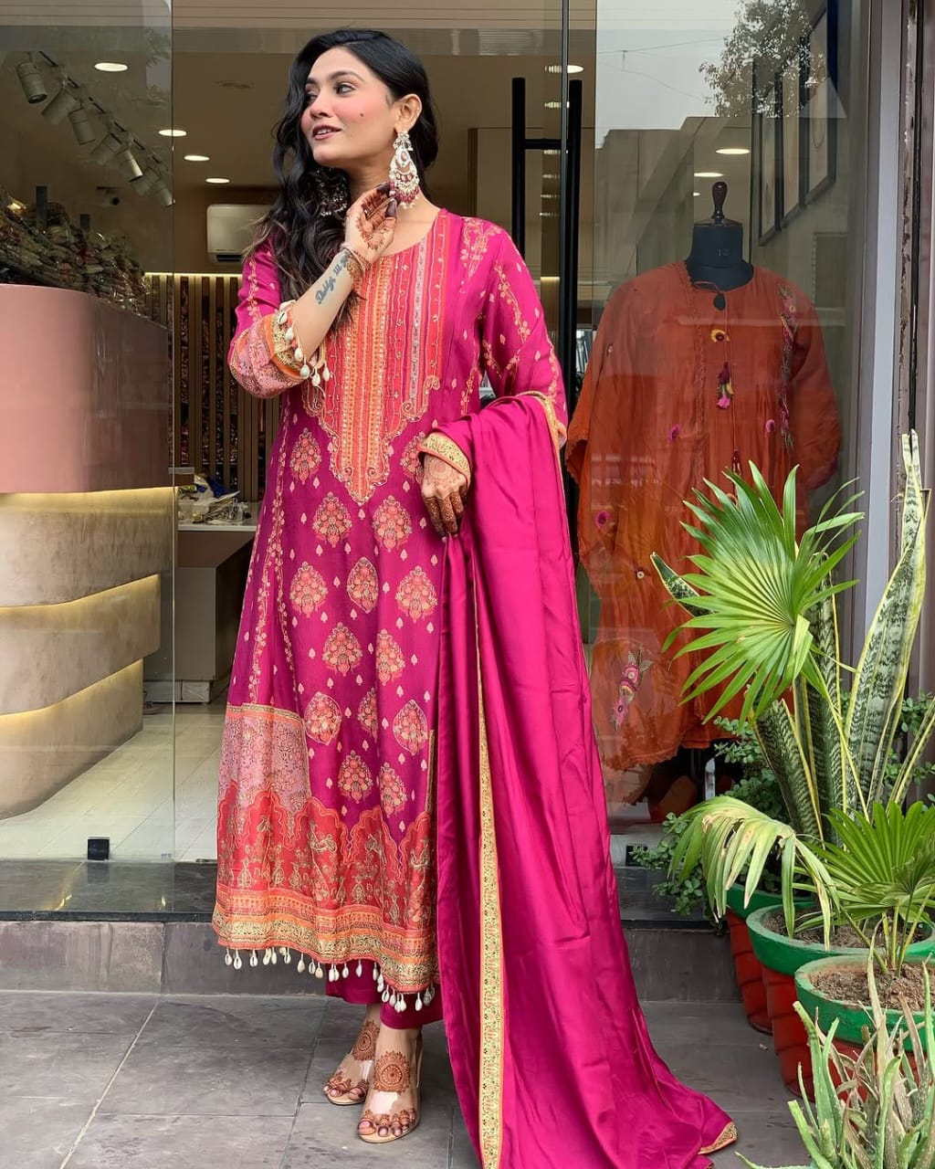 Pink Diamond Silk Schiffli Suit Set