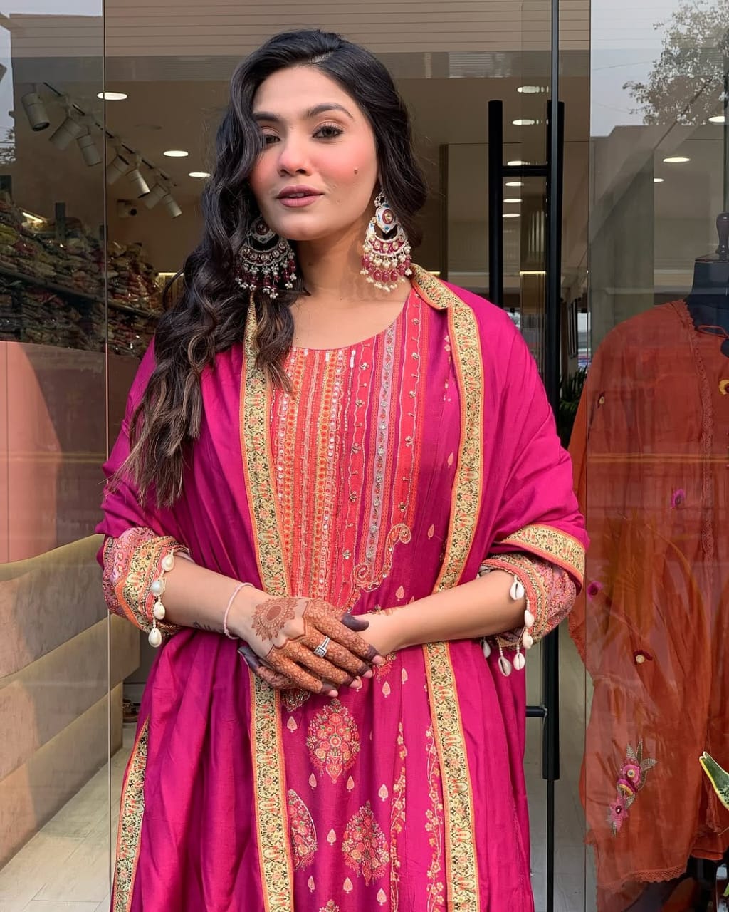 Pink Diamond Silk Schiffli Suit Set