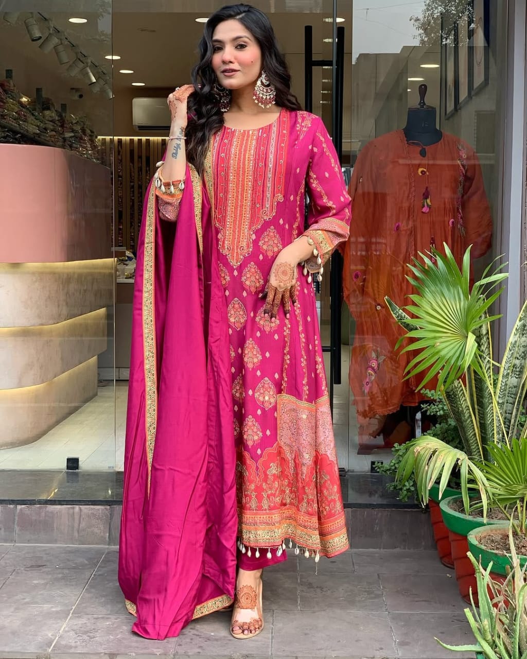 Pink Diamond Silk Schiffli Suit Set