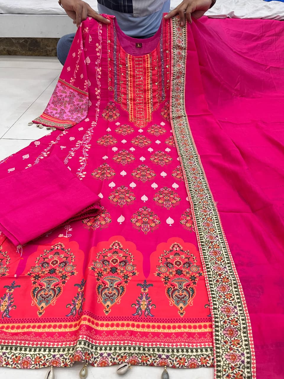 Pink Diamond Silk Schiffli Suit Set