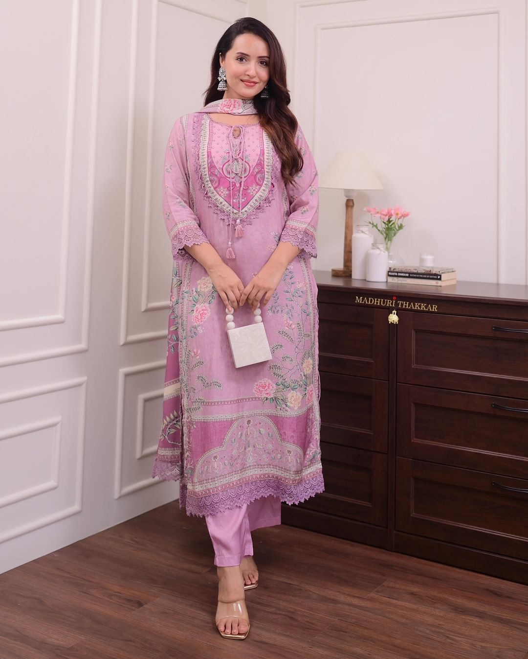 Lilac Soft Muslin Embroidered Suit Set
