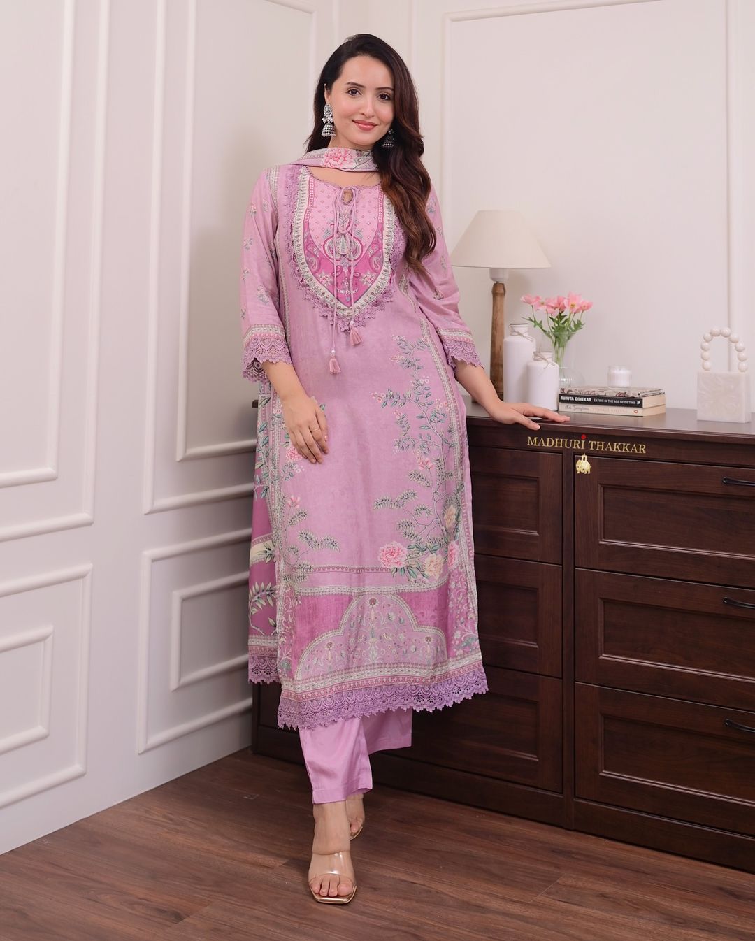 Lilac Soft Muslin Embroidered Suit Set