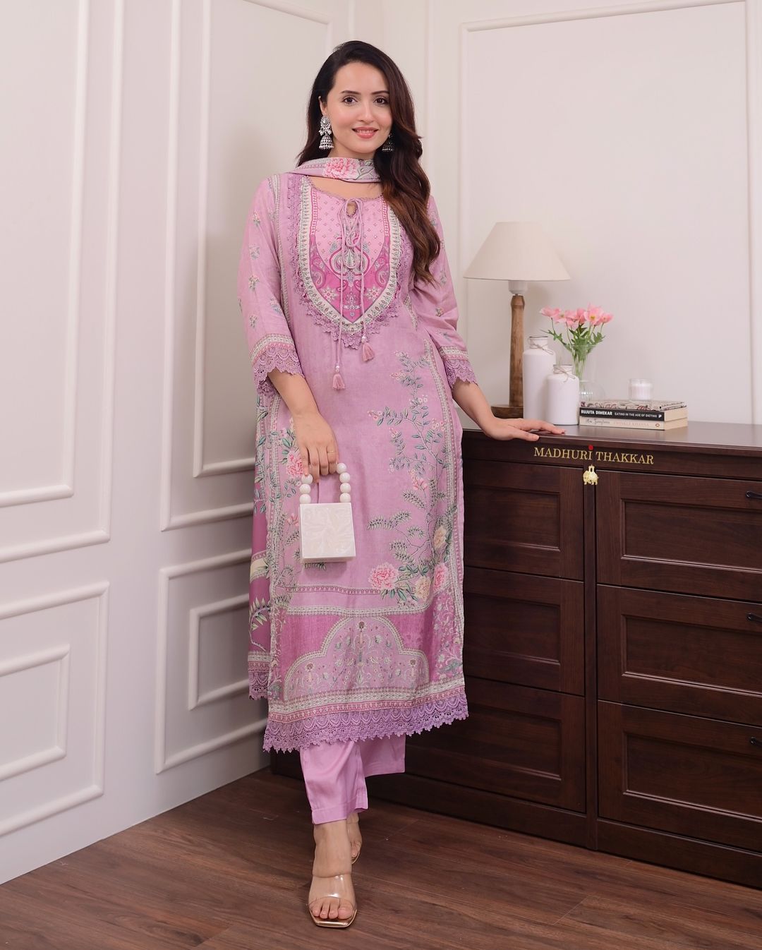Lilac Soft Muslin Embroidered Suit Set
