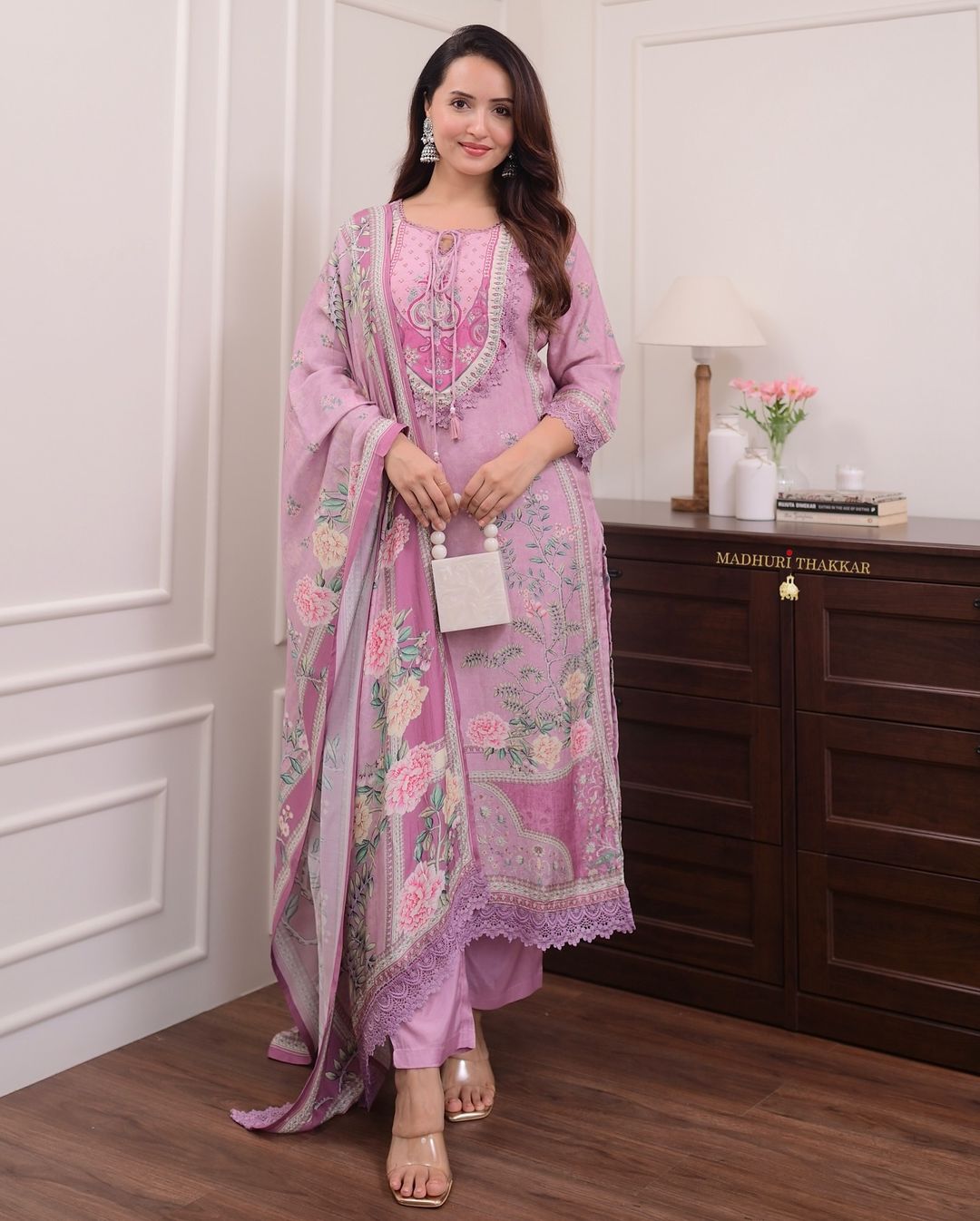 Lilac Soft Muslin Embroidered Suit Set