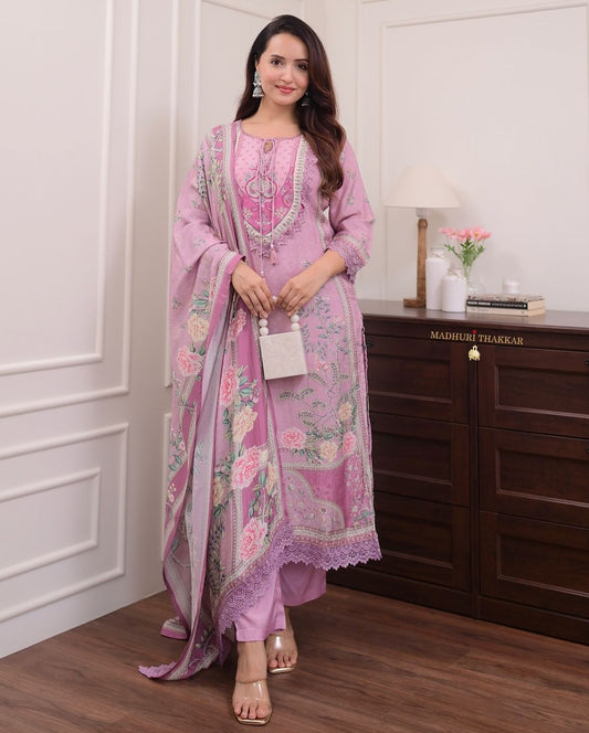 Lilac Soft Muslin Embroidered Suit Set
