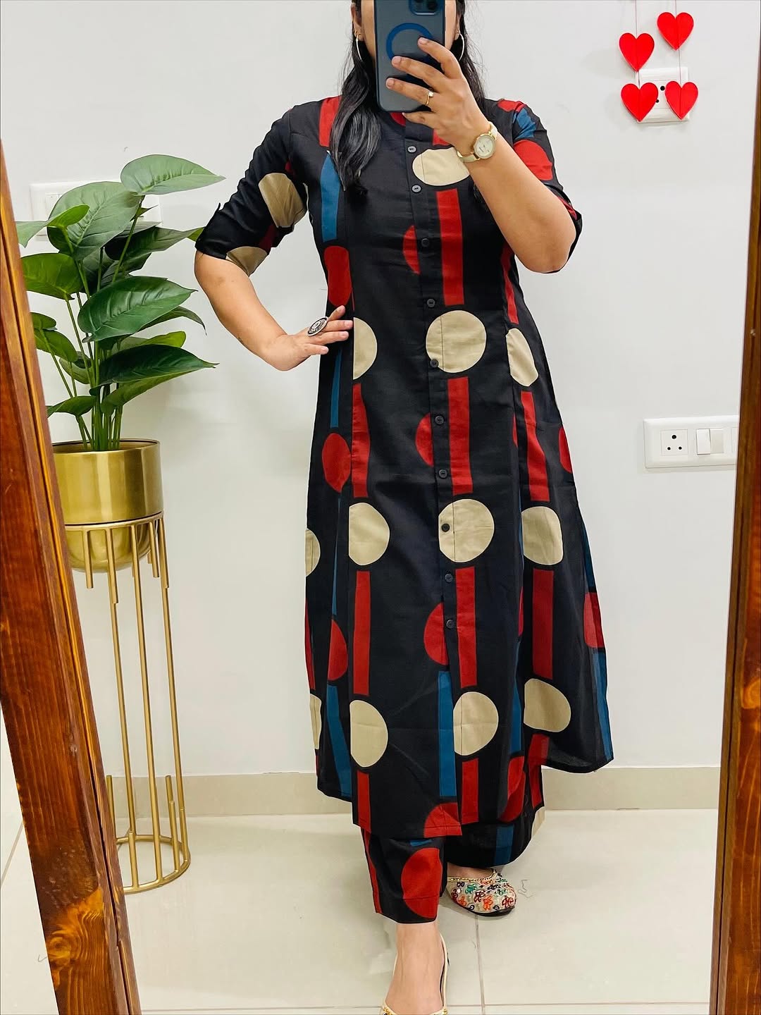 Black Floral Fine Cotton Kurta Pant Set