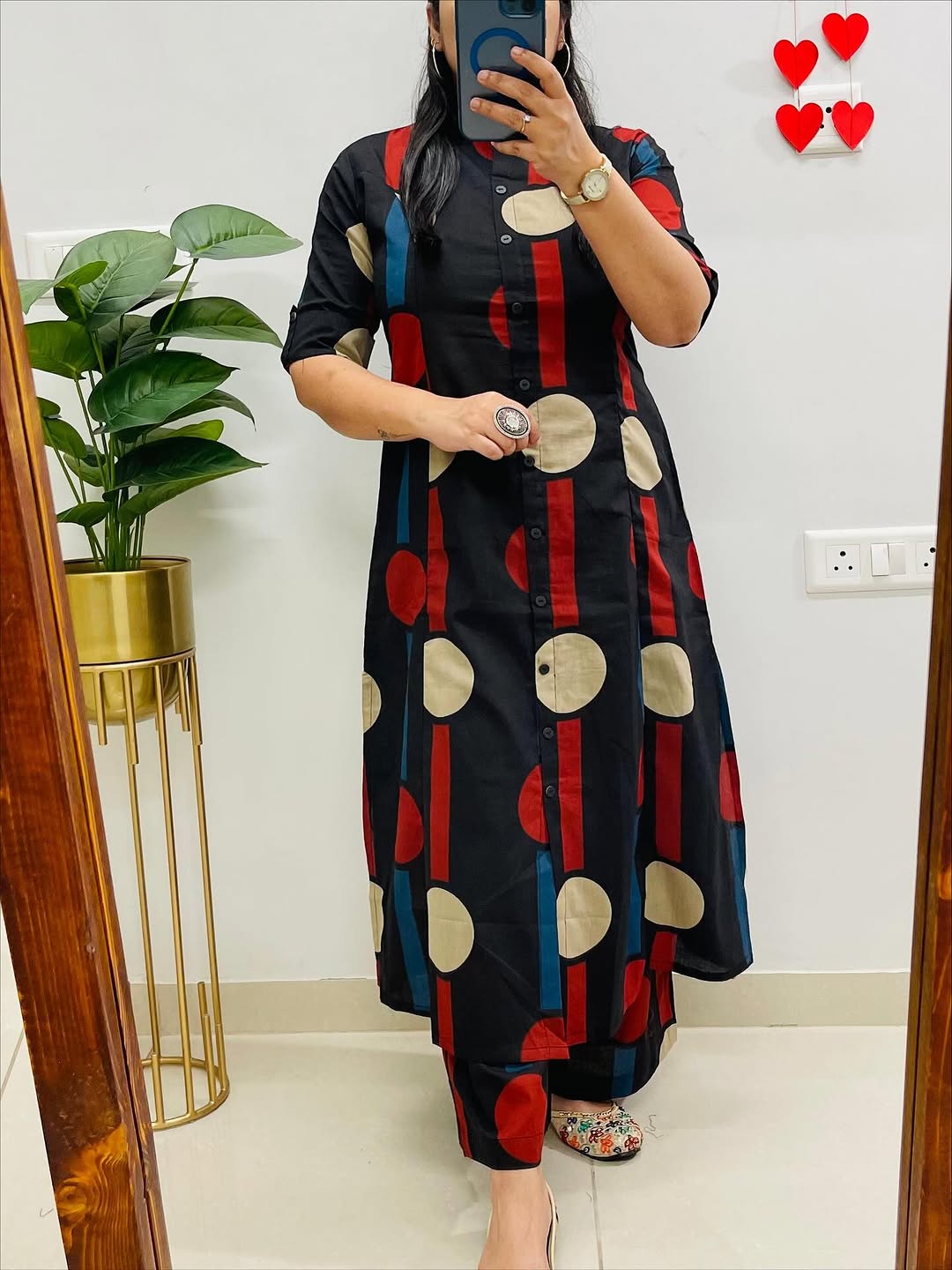 Black Floral Fine Cotton Kurta Pant Set