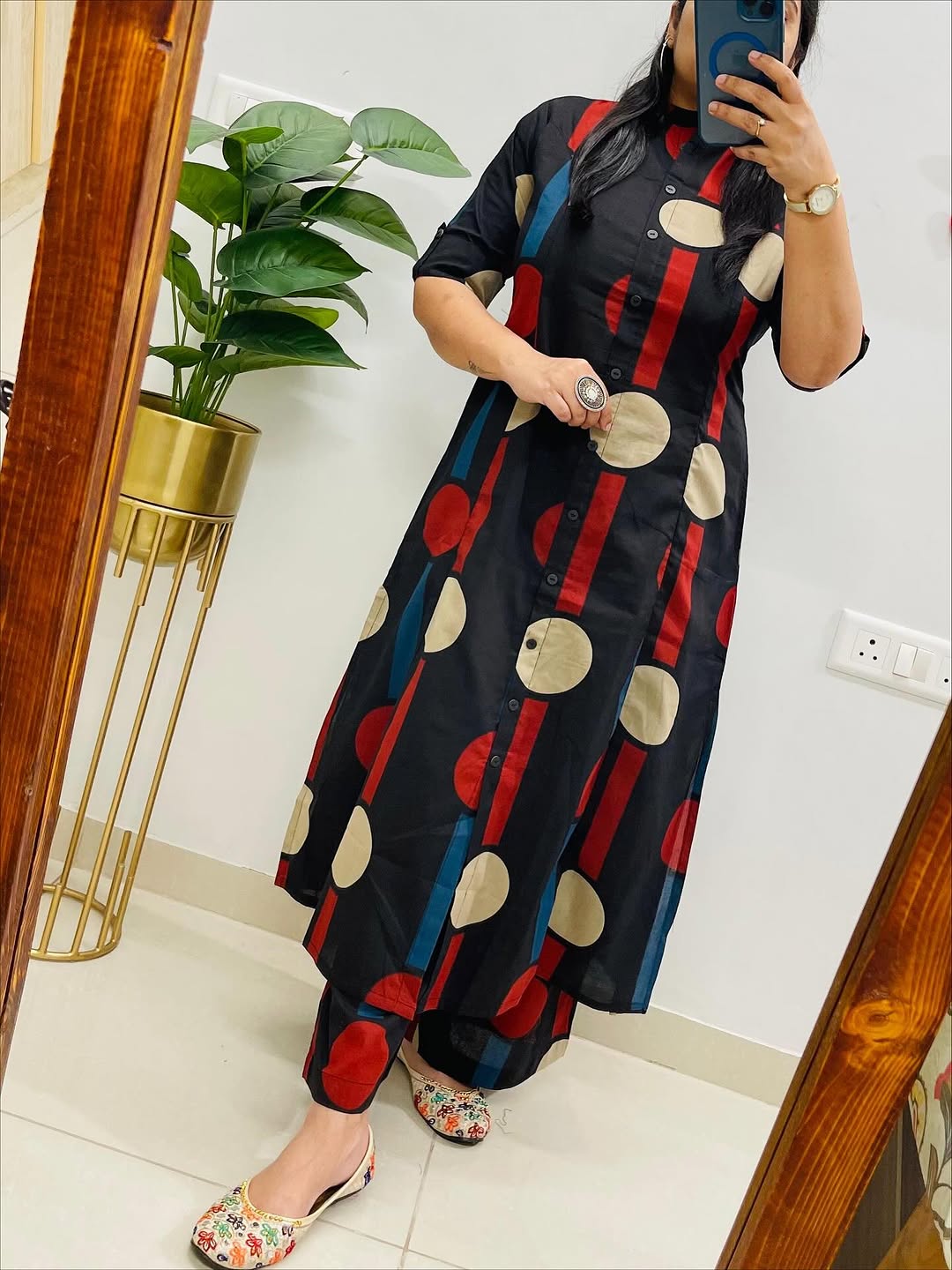 Black Floral Fine Cotton Kurta Pant Set
