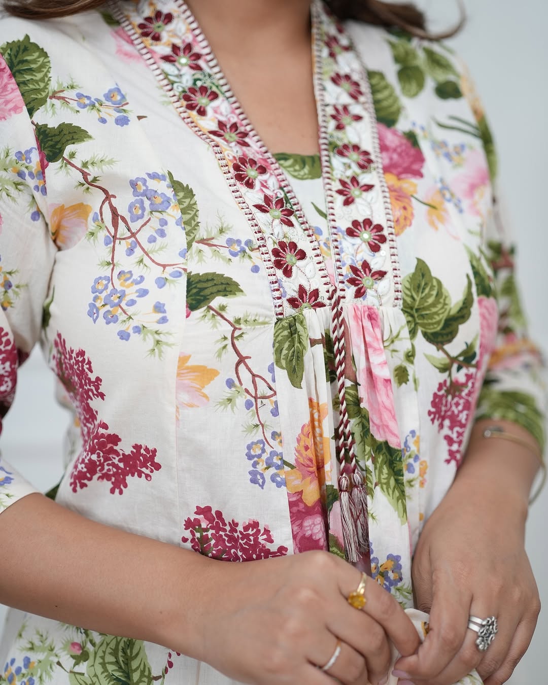 White Pure Cotton Embroidered Kurti Pant Dupatta Set