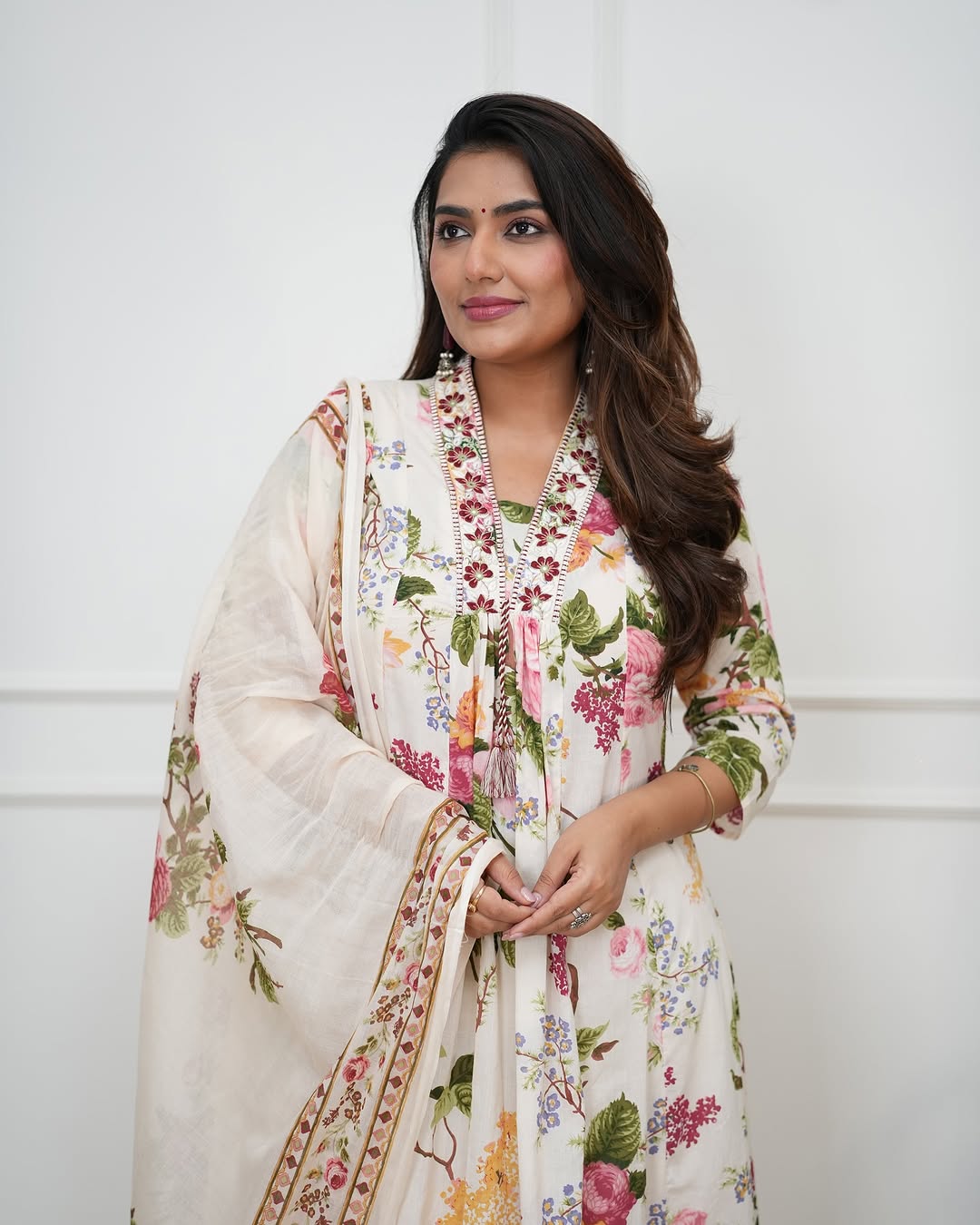 White Pure Cotton Embroidered Kurti Pant Dupatta Set