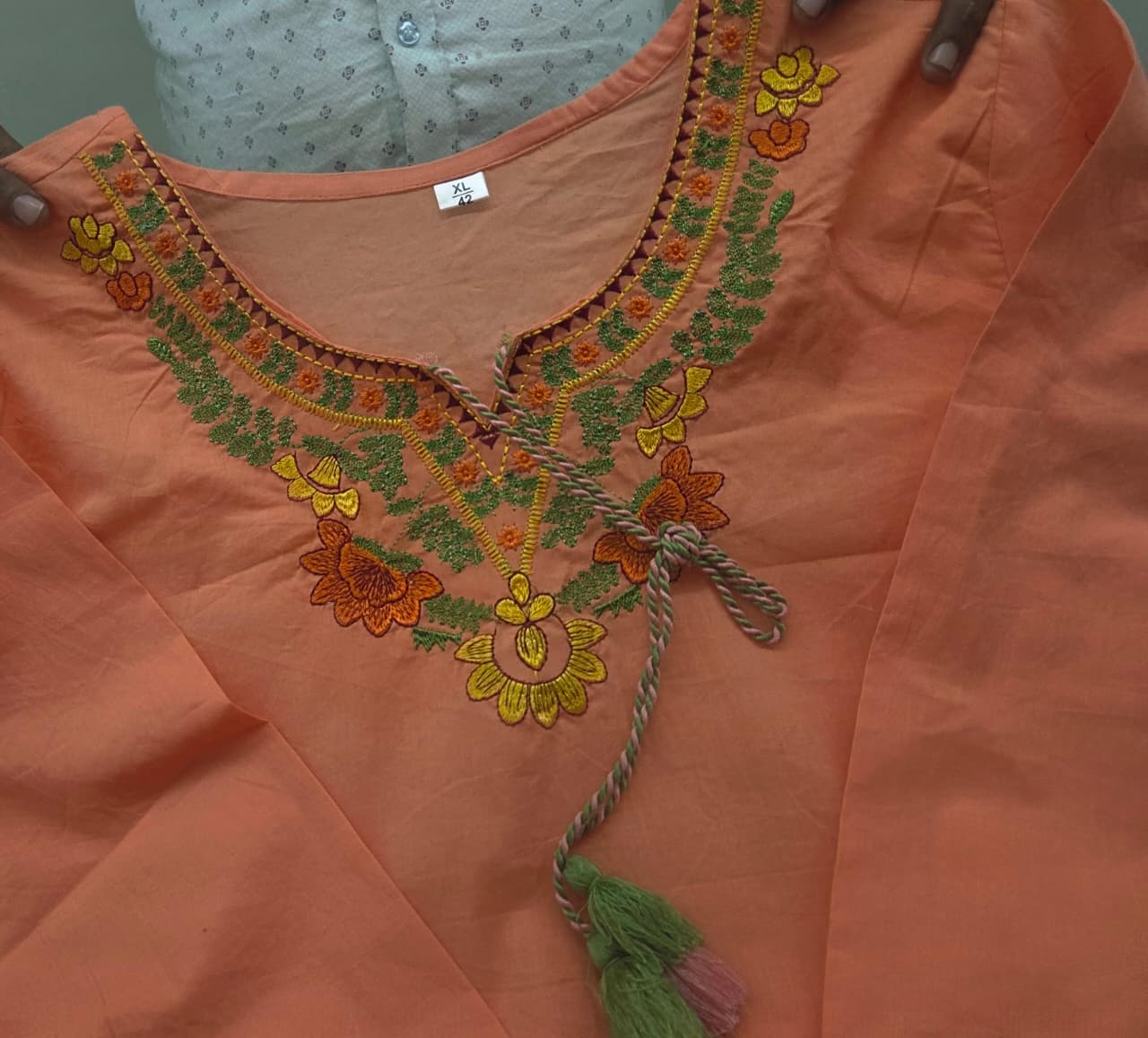 Peach Summer Cotton Embroidered Kurti Pant Co-ord Set