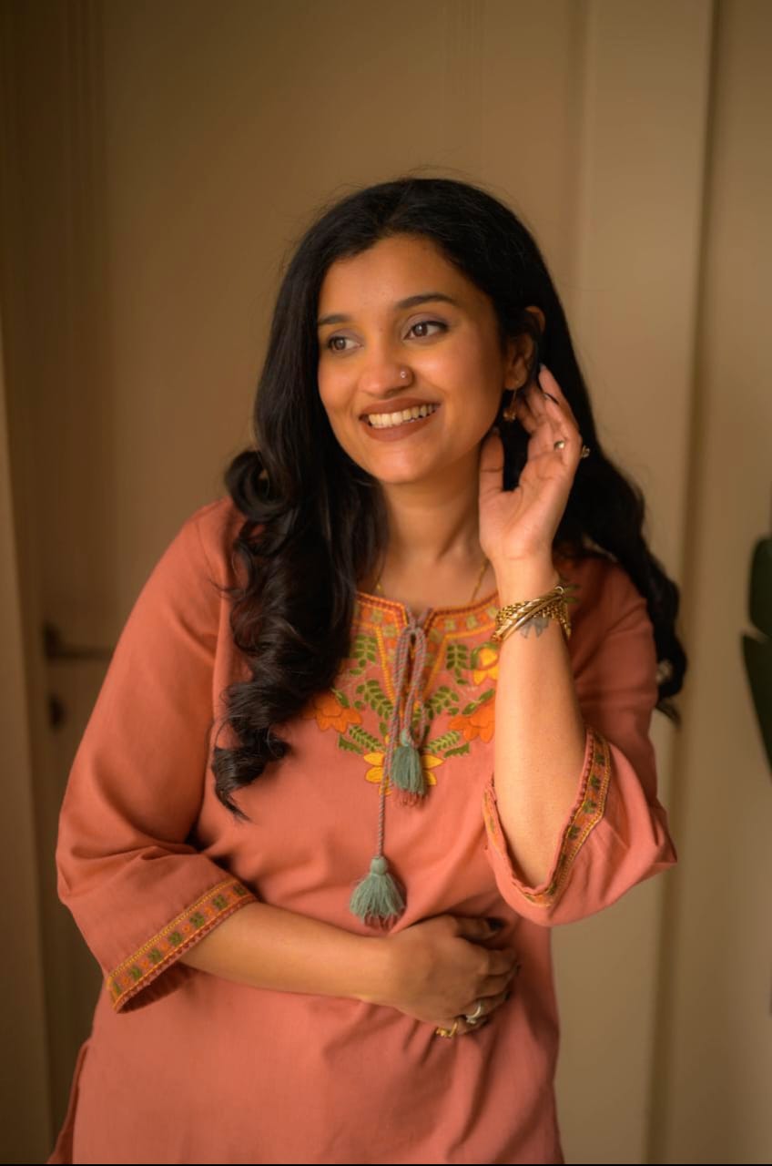 Peach Summer Cotton Embroidered Kurti Pant Co-ord Set