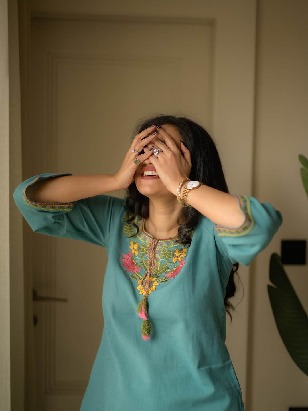 Blue Summer Cotton Embroidered Kurti Pant Co-ord Set