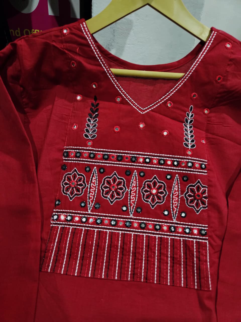 Heavy Cotton Embroidered Kurti Pant Set with Dupatta