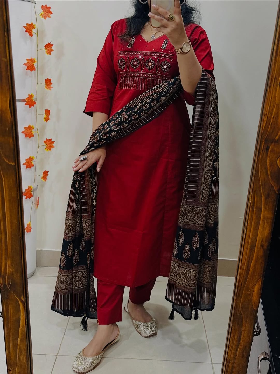 Heavy Cotton Embroidered Kurti Pant Set with Dupatta