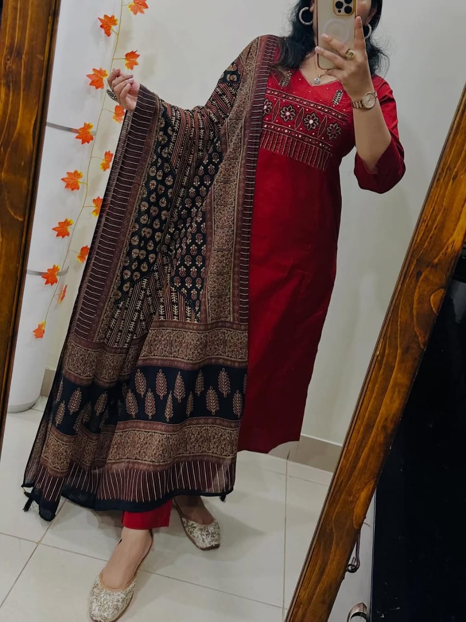 Heavy Cotton Embroidered Kurti Pant Set with Dupatta