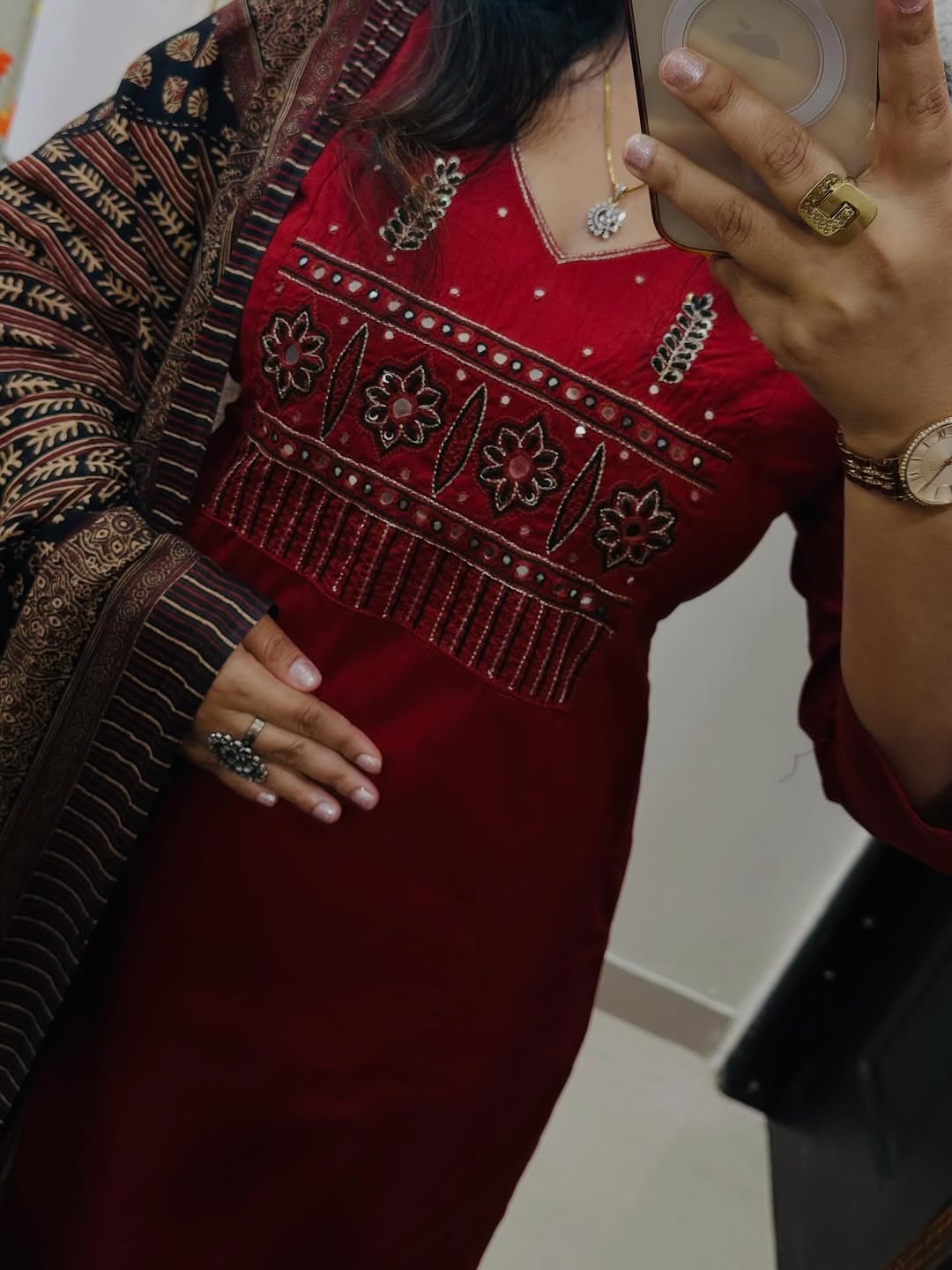 Heavy Cotton Embroidered Kurti Pant Set with Dupatta