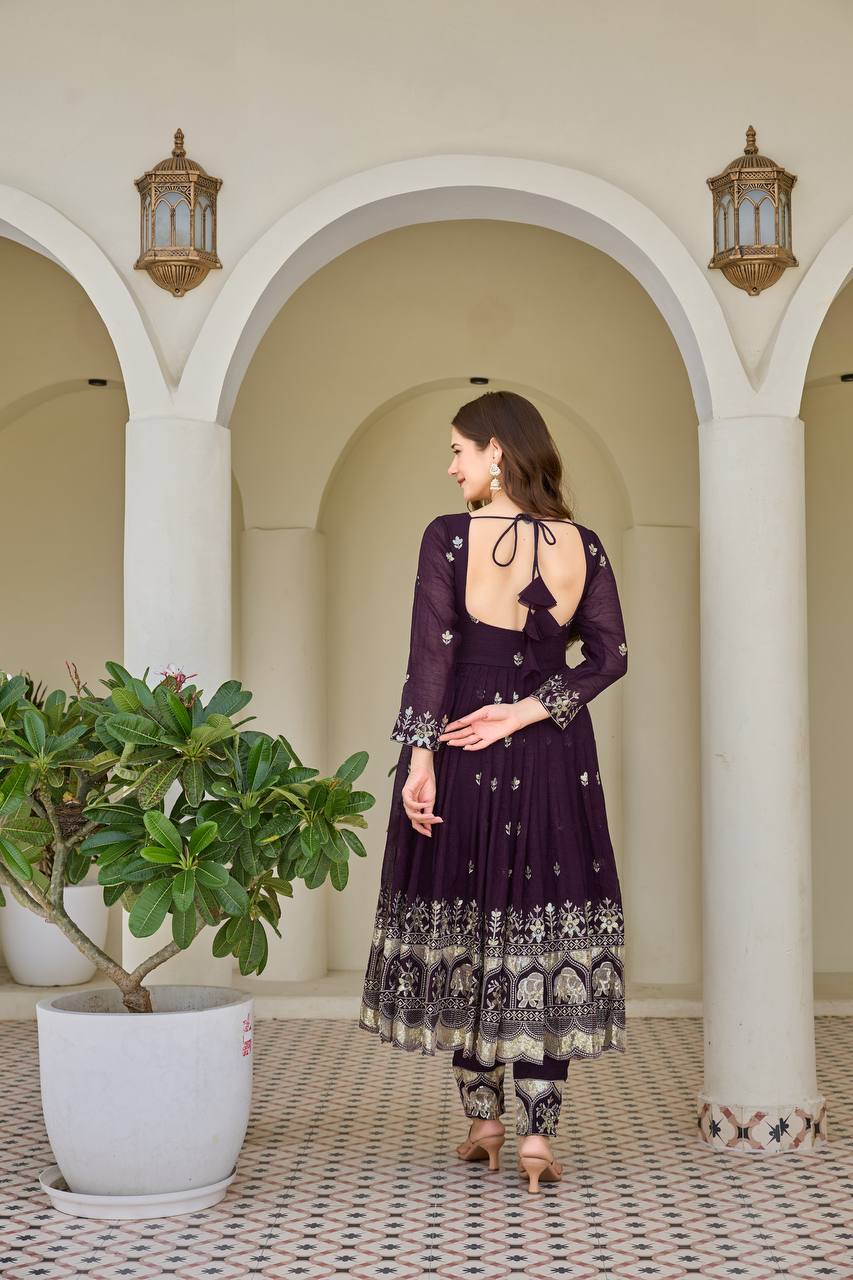 Premium Wine Purple Anarkali Kurta Set with Dupatta