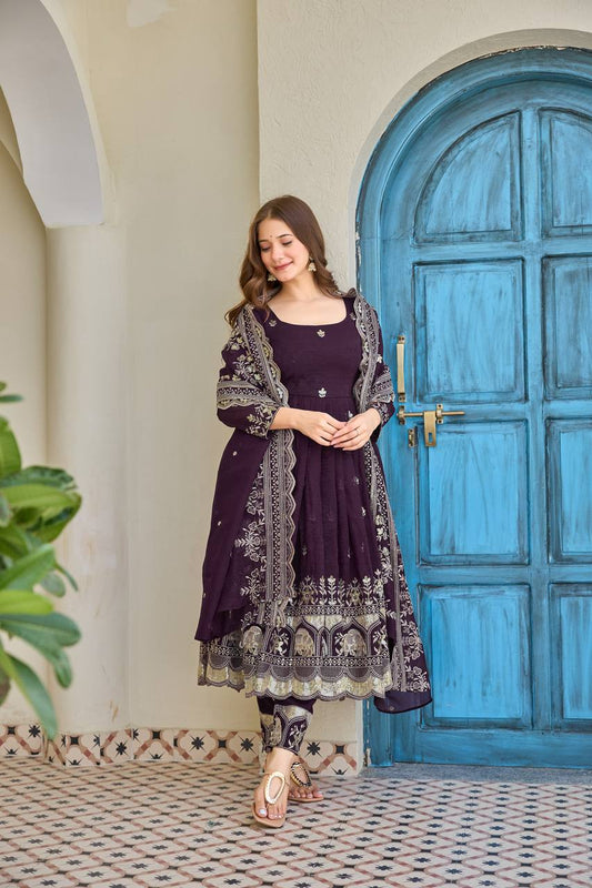 Premium Wine Purple Anarkali Kurta Set with Dupatta