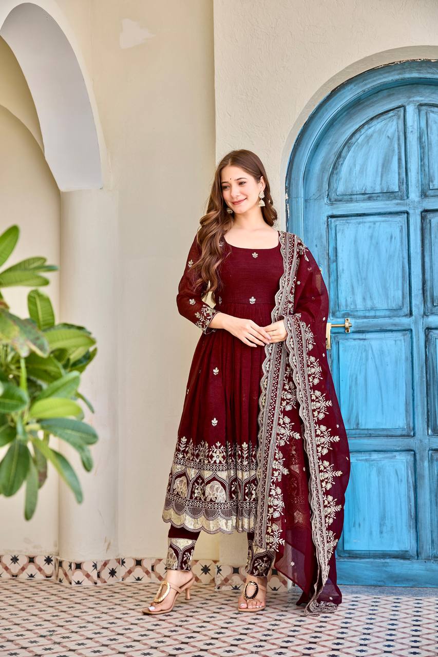 Premium Maroon Anarkali Kurta Set with Dupatta