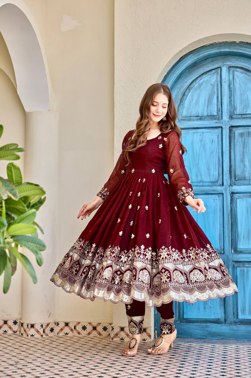 Premium Maroon Anarkali Kurta Set with Dupatta