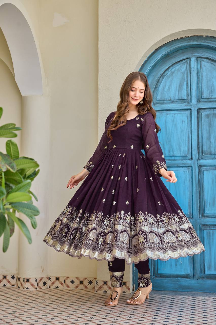 Premium Wine Purple Anarkali Kurta Set with Dupatta