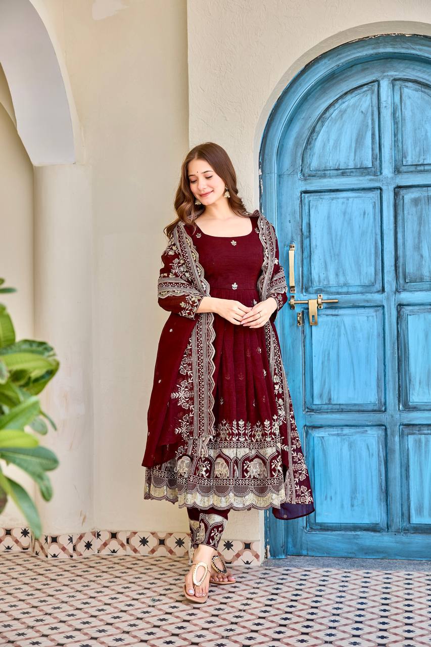 Premium Maroon Anarkali Kurta Set with Dupatta
