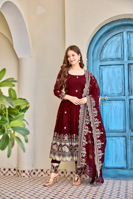 Premium Maroon Anarkali Kurta Set with Dupatta